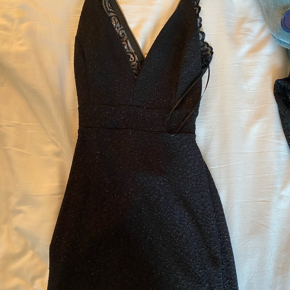 Black Windsor Open Back Glitter Dress